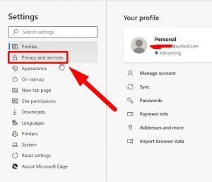 tab privacy and service untuk mengganti bing.com edge mmenjadi google